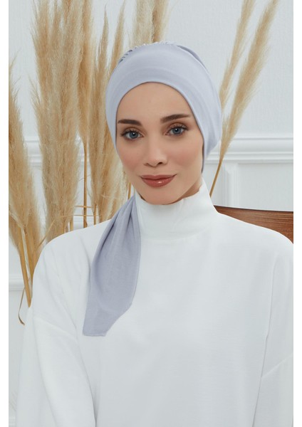 Ayşe Tasarım Kuşaklı Penye Bone,pudra,b-49