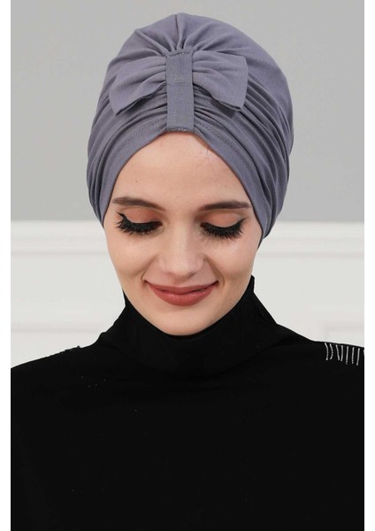 Ayşe Tasarım Önden Fiyonklu Bone,krem,b-7
