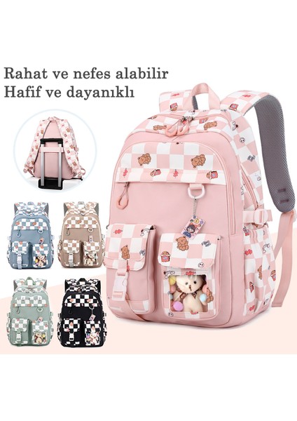 Top One Öğrenci Sırt Çantası Erkek Kız Ekose Baskı Sırt Çantaları Ilkokul Çantaları Hafif Su Geçirmez (Yurt Dışından)