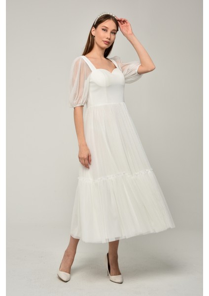 Kalp Yaka Tül Abiye Elbise modelleri