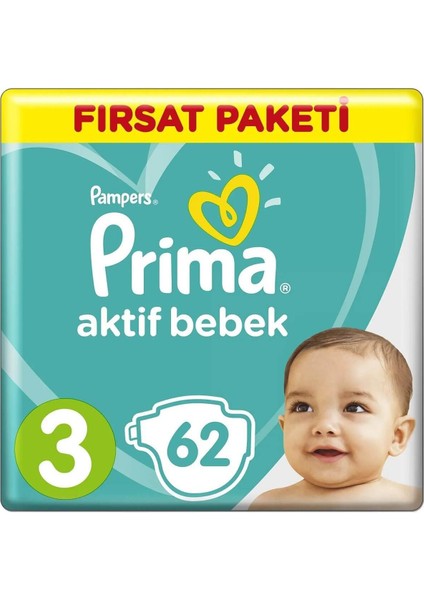 Prima Aktif Bebek Bezi Fırsat Paket Beden 3 62'li
