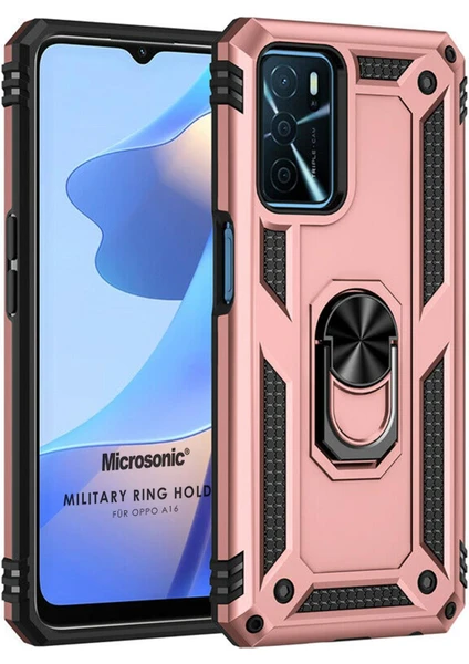 Oppo A16 Kılıf Military Ring Holder Rose Gold