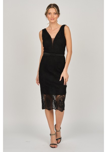 Kadın Kolsuz Dantel Abiye Elbise 5271985 Siyah