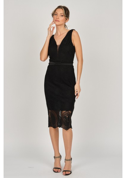 Kadın Kolsuz Dantel Abiye Elbise 5271985 Siyah fiyatları