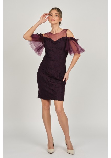 Kadın Dantel Abiye Elbise 5279662 Mürdüm fiyatları