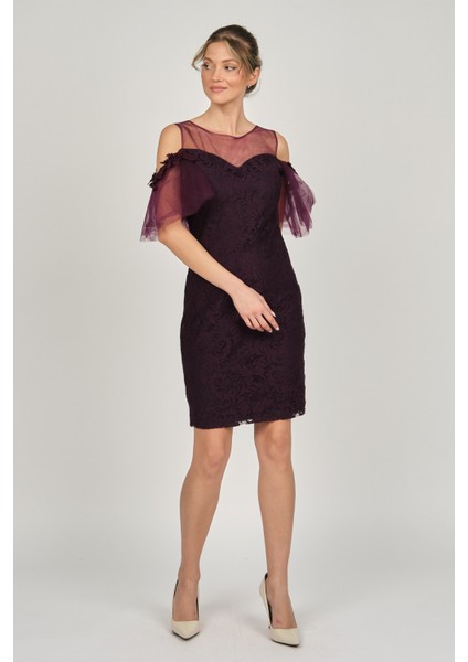 Kadın Dantel Abiye Elbise 5279662 Mürdüm modelleri