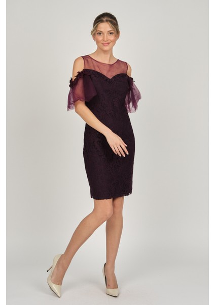 Kadın Dantel Abiye Elbise 5279662 Mürdüm fırsatları