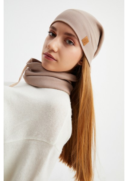 Sütlü Kahve Kadın Pamuklu Kaşkorse, Terletmez, Ultra Hafif ve Yumuşak Bere Boyunluk Takım indirimleri