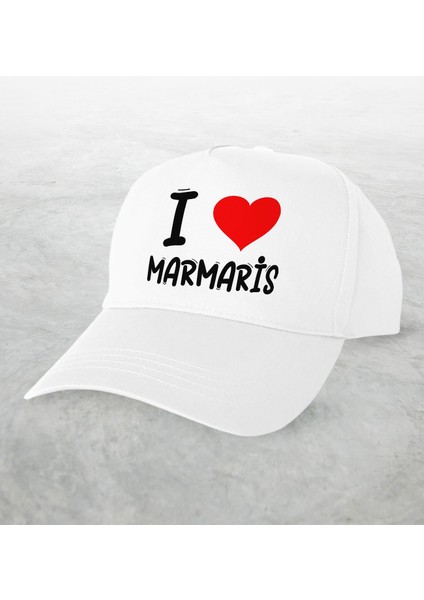 Gift I Love Marmaris Tasarımlı Beyaz Şapka - Model 1