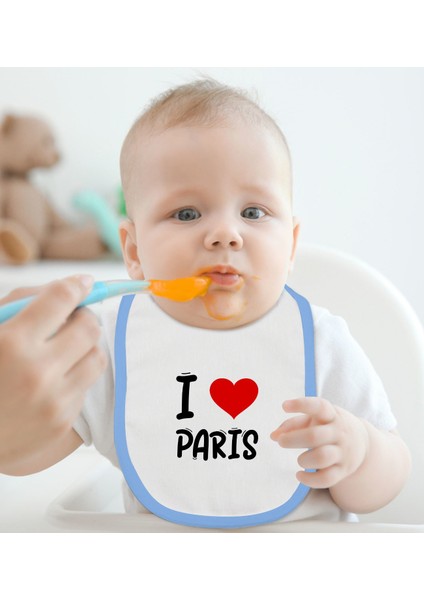 Kids I Love Paris Tasarımlı Mavi Bebek Mama Önlüğü - Model 1 fiyatları