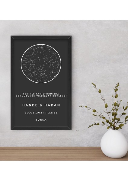 Gift Kişiye Özel Gökyüzü Yıldız Haritası Ahşap Siyah Çerçeveli Tablo 40 x 25 cm