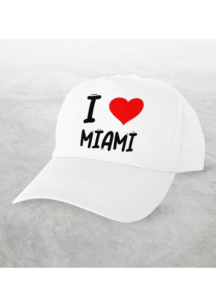 Gift I Love Miami Tasarımlı Beyaz Şapka - Model 1