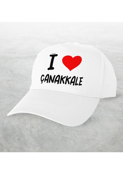 Gift I Love Çanakkale Tasarımlı Beyaz Şapka - Model 1