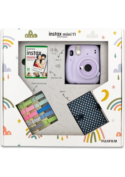 Fujıfılm - Instax Mini 11 Akordiyon Albüm ve Mandallı Lila Box modelleri