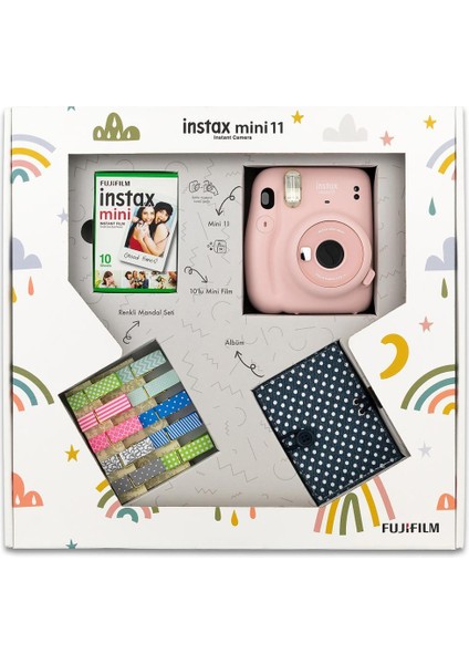 Fujıfılm - Instax Mini 11 Akordiyon Albüm ve Mandallı Pembe Box modelleri