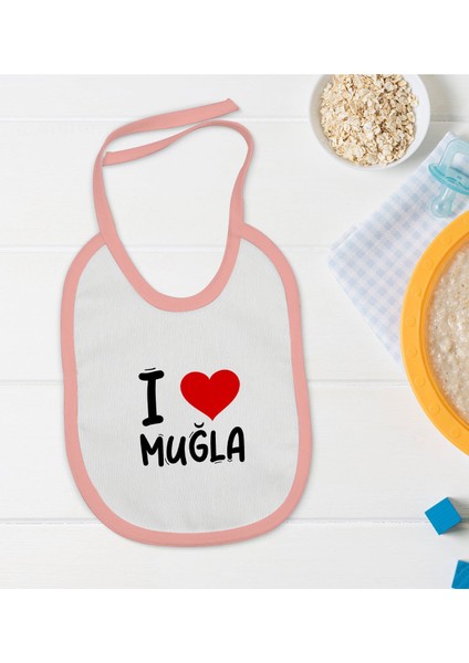 Kids I Love Muğla Tasarımlı Pembe Bebek Mama Önlüğü - Model 1