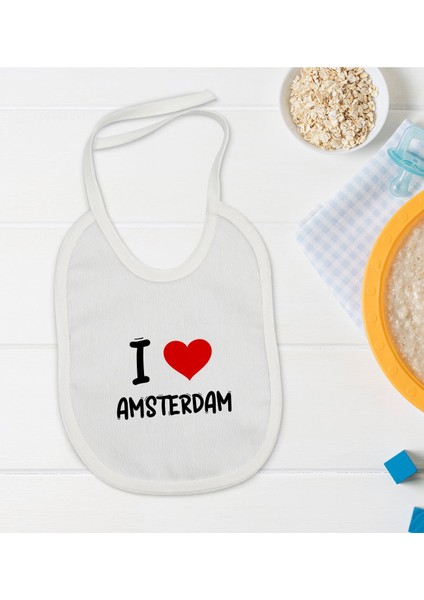 Kids I Love Amsterdam Tasarımlı Bebek Mama Önlüğü - Model 1