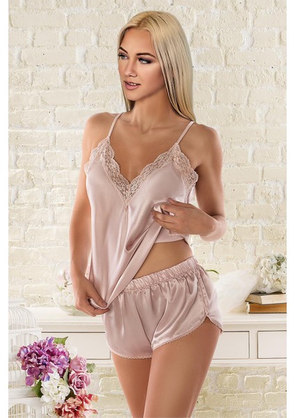 Dantel Yakalı Ince Askılı Saten Şortlu Takım fiyatları