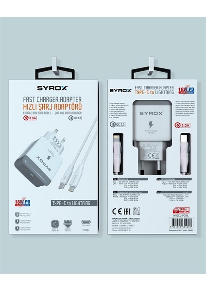PD18L 3.0A 18W Pd Type-C To Lightning Hızlı Şarj Cihazı Duvar Tipi Şarj Adaptörü Type-C To Lightning Kablo
