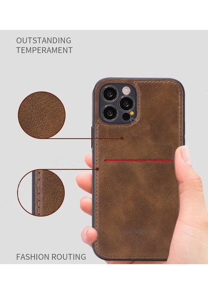 Samsung Galaxy M12 Kartlıklı Lüx Deri Kılıf Koyu Kahverengi