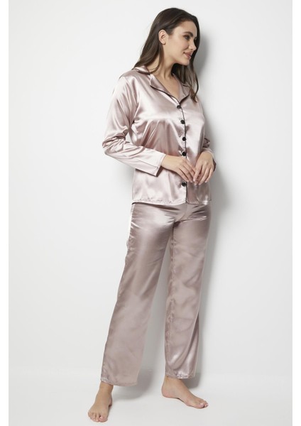 Miorre Kadın Uzun Kollu Önden Düğmeli Saten Pijama Takımı modelleri