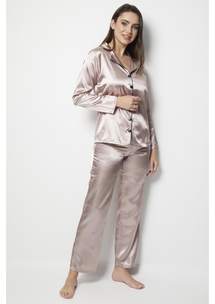 Miorre Kadın Uzun Kollu Önden Düğmeli Saten Pijama Takımı indirimleri