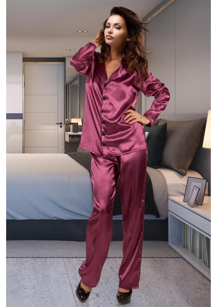 Miorre Kadın Uzun Kollu Önden Düğmeli Saten Pijama Takımı modelleri