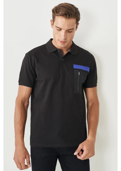 ALTINYILDIZ CLASSICS Erkek Siyah Slim Fit Dar Kesim Polo Yaka %100 Pamuk Tişört