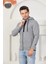 Erkek Gri Fermuarlı Kapüşonlu Sweatshirt 2