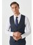 ALTINYILDIZ CLASSICS Erkek Lacivert Slim Fit Dar Kesim Mono Yaka Armürlü Yelekli Klasik Takım Elbise 3