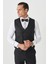 ALTINYILDIZ CLASSICS Erkek Siyah Slim Fit Dar Kesim Mono Yaka Desenli Yelekli Smokin Takım 2