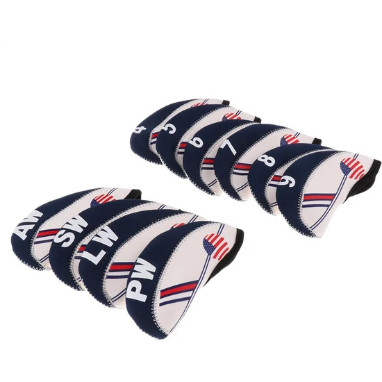 10 Adet Beyaz ve Mavi Neopren Golf Kulübü Demir Kafa Kapağı Headcover