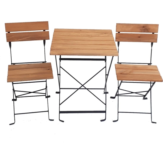 Zemes Design Ahşap Katlanır Masa Sandalye Bahçe Balkon Mutfak Takımı 2 Sandalye 1 Masa Ikea Tipi Bistro Takım