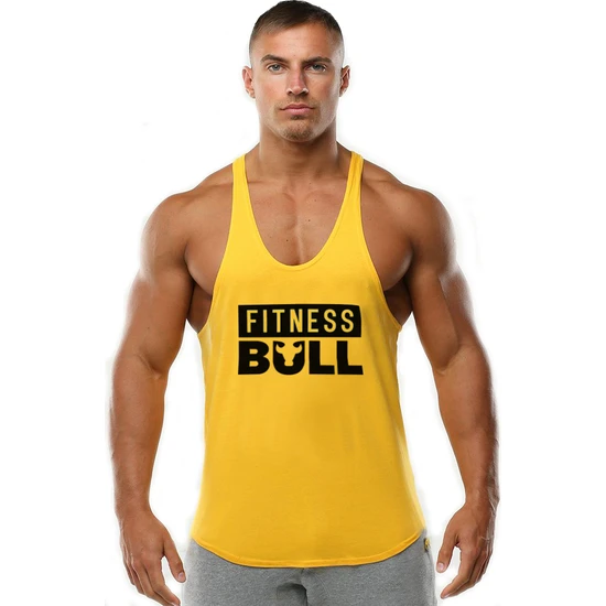 Fitness Bull Gym Tank Top Sporcu Atleti Sarı