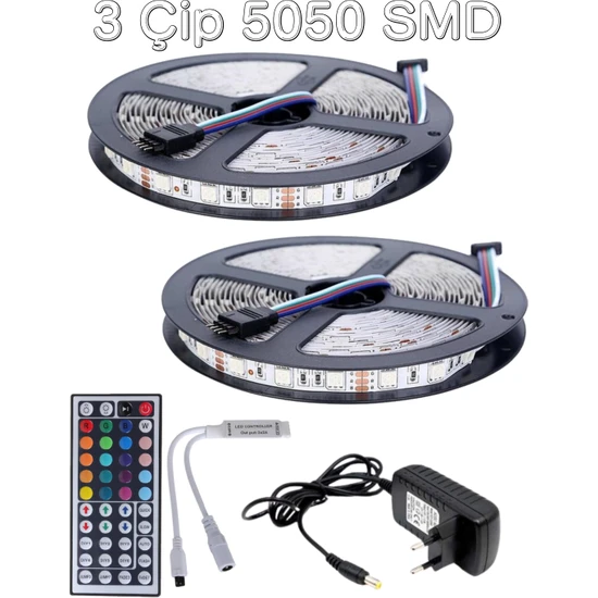 Evimled Rgb Led 10 Metre 44 Tuş Kumanda 5050 Smd 3 Çip Tak Çalıştır Set Slikonsuz Iç Mekan