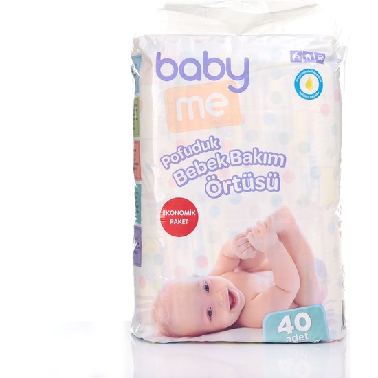 Baby Me Pofuduk Bebek Alt Değiştirme Örtüsü 60x60 cm Sıvı Geçirmez Beyaz Selüloz Kokusuz 40'lı Paket