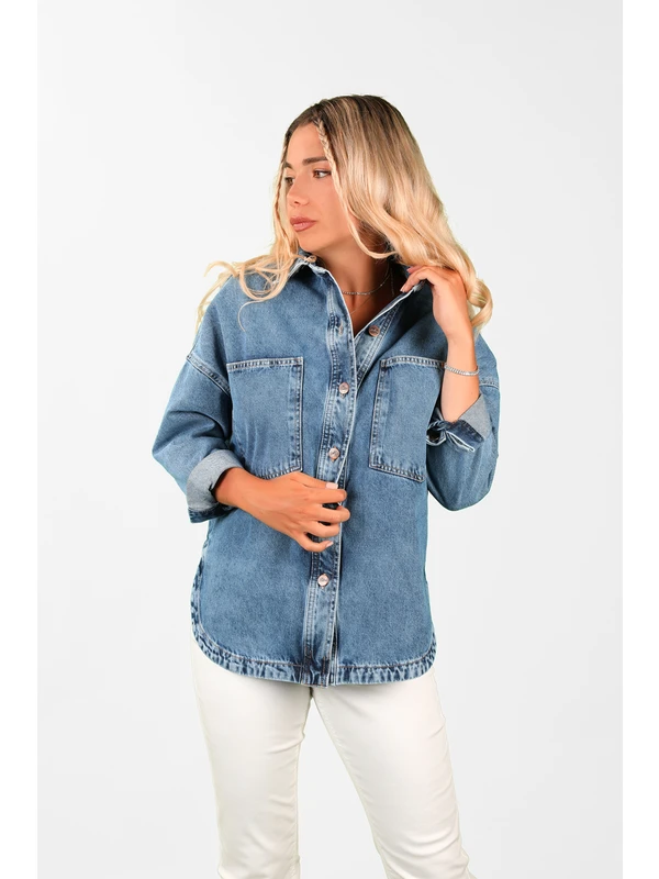 Balins Oversize Kadın Jean Ceket Mavi