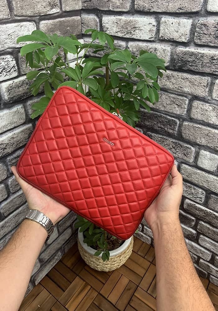 Guard Leather Guard Kırmızı Capitone Clutch Çanta görsel 2