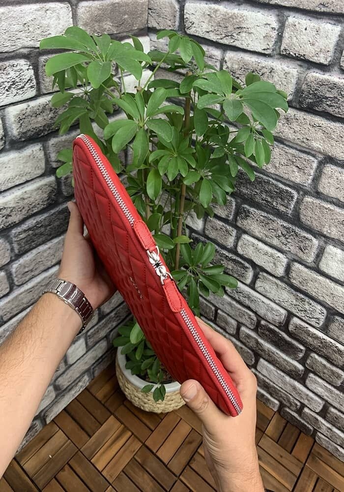 Guard Leather Guard Kırmızı Capitone Clutch Çanta görsel 3