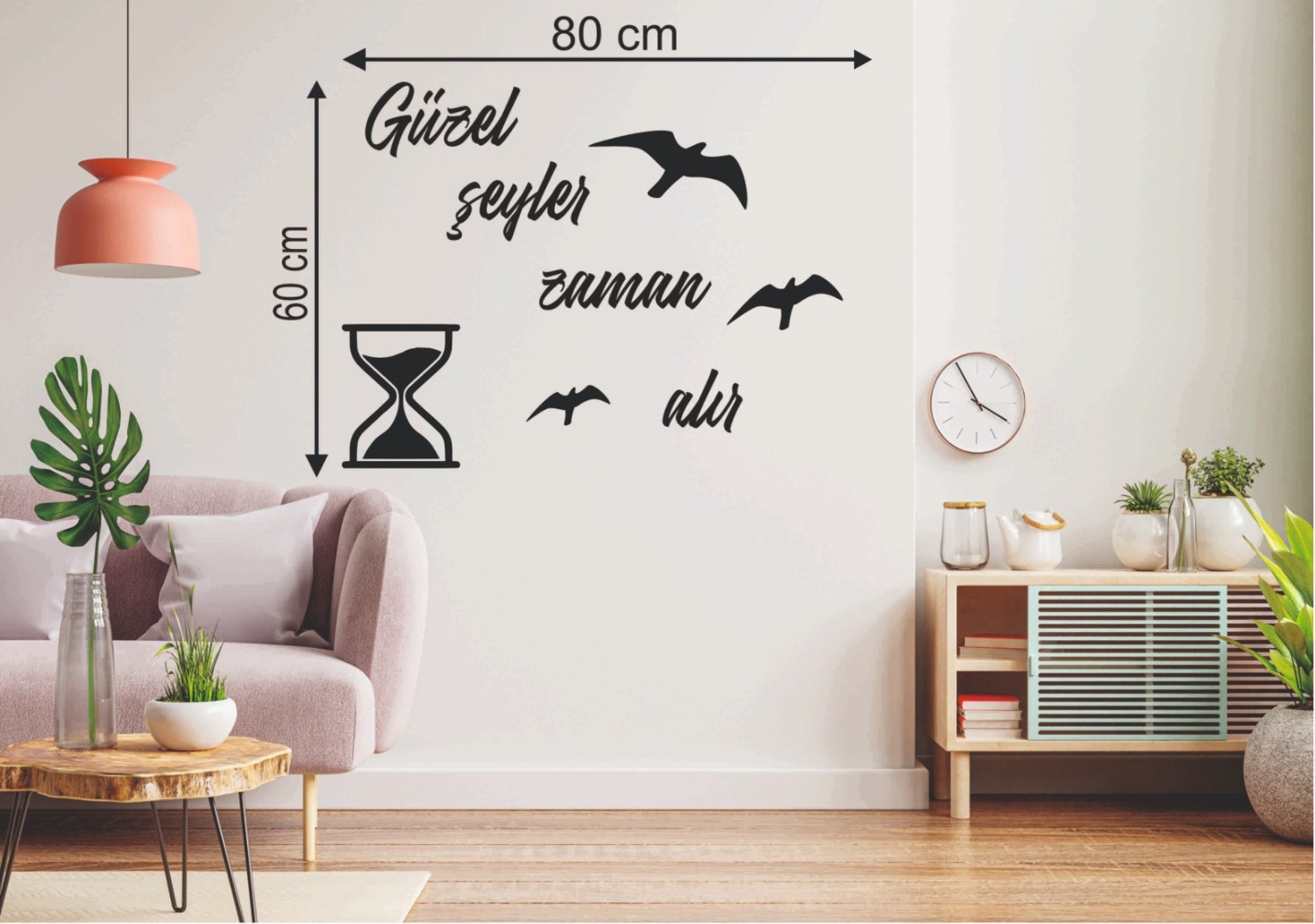 Leylaser 60*80 cm Güzel Şeyler Zaman Alır Ahşap Duvar Yazısı