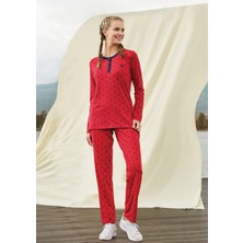 DOREANSE 4203 BAYAN UZUN KOL KIRMIZI PİJAMA TAKIMI