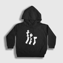 Presmono Unisex Çocuk Siyah Pieces Chess Satranç Kapüşonlu Sweatshirt