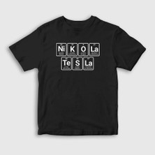 Presmono Unisex Çocuk Siyah Periodic Table Scientist Nikola Tesla T-Shirt