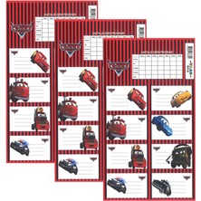 Okul Etiketi Erkek Cars Arabalar 8 Li 3 Yaprak Ders Programlı 1 Paket