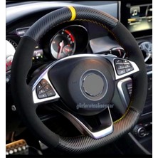 Gürler Oto Kılıf ve Aksesuar Alfa Romeo Dikmeli Direksiyon Kılıfı Alkantra-Karbon Sarı Yüzüklü