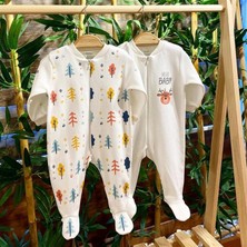 Renkli Puset 2'li Penye Fermuarlı Bebek Tulum Ağaç Geyik
