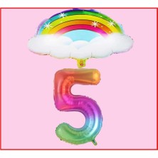 Best Parti Bulutlu Gökkuşağı Temalı 5 Yaş Doğum Günü Parti Seti