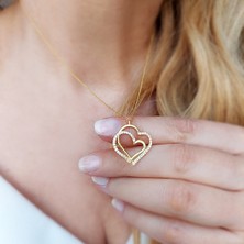 Vaoov 925 Ayar Gümüş İki Kalp Kolye