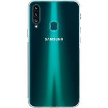 CaseWorld Samsung Galaxy A20S Kapak Kamera Korumalı Tıpalı Şeffaf Silikon Kılıf