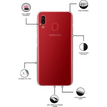 CaseWorld Samsung Galaxy A30 Kapak Kamera Korumalı Tıpalı Şeffaf Silikon Kılıf